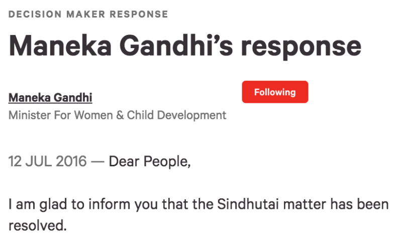 Maneka Gandhi's Response